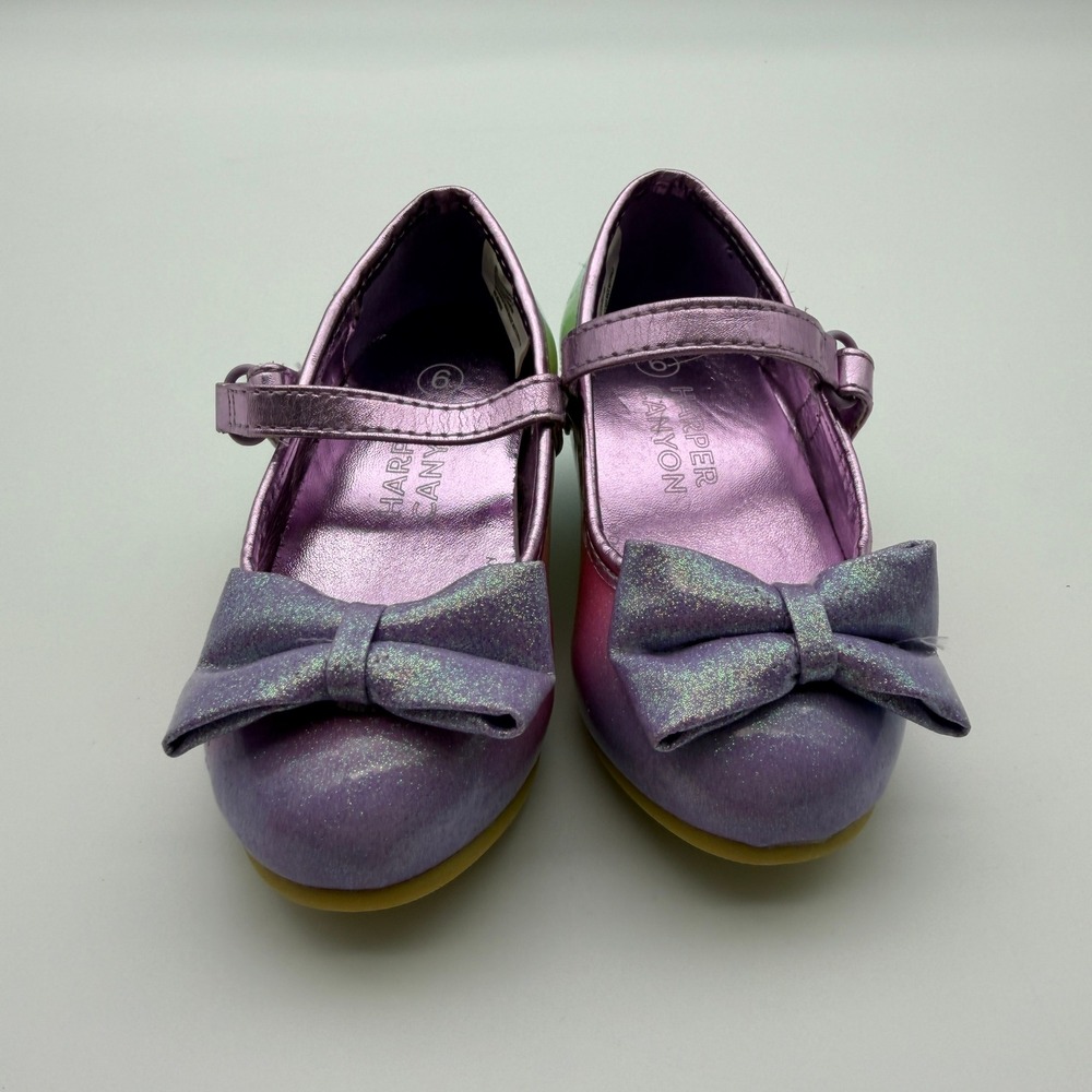Harper Canyon Disney Kids Rainbow Ombre Glitter Mary Jane Bow Pumps Heels Size 6